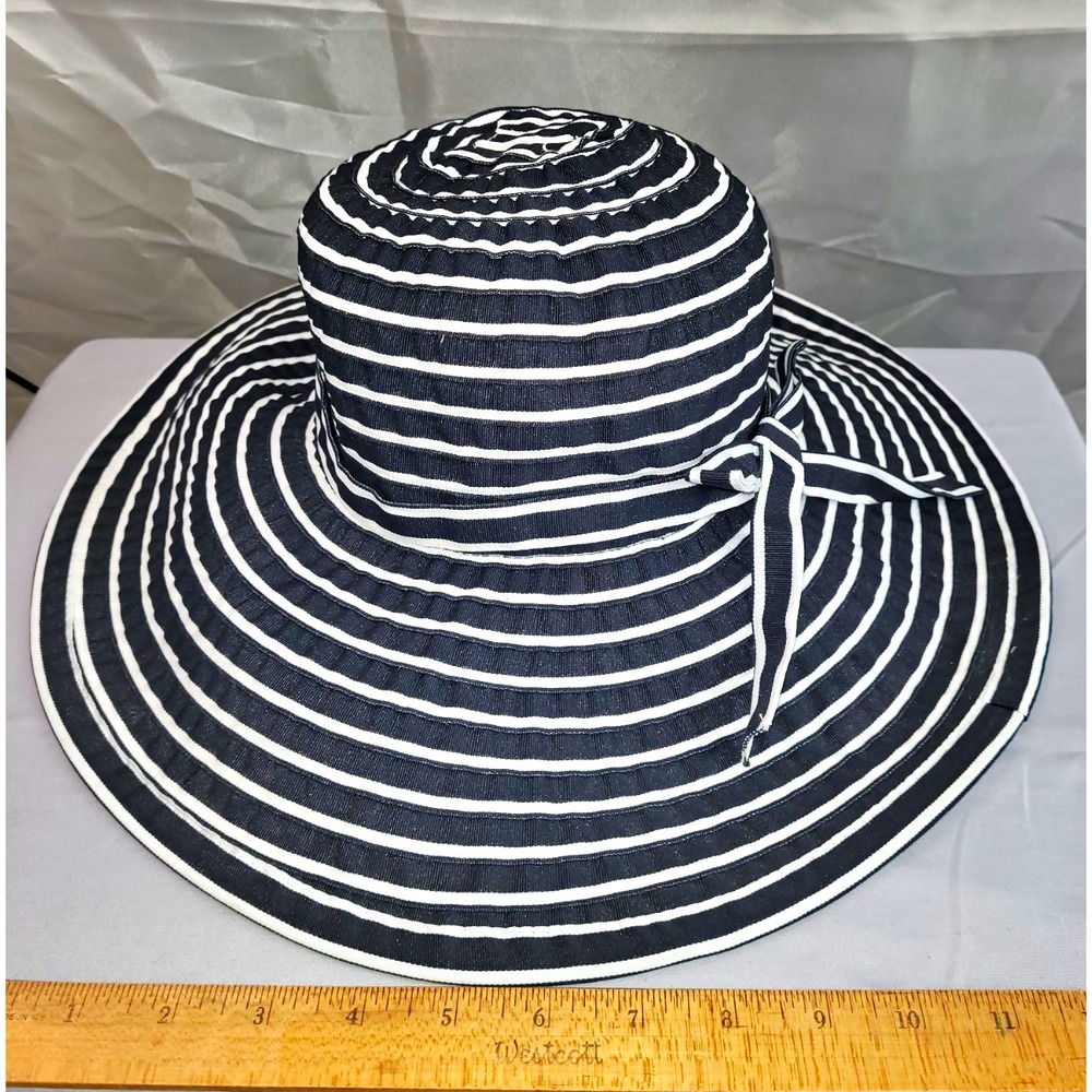 San Diego Hat Co. Women's Sun Hat Blue/White Striped Wide Brim Bow